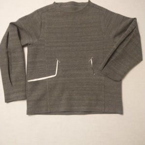 Women's Modern Minimalist Gray Pullover Pleated Sleeves Cutout Pockets